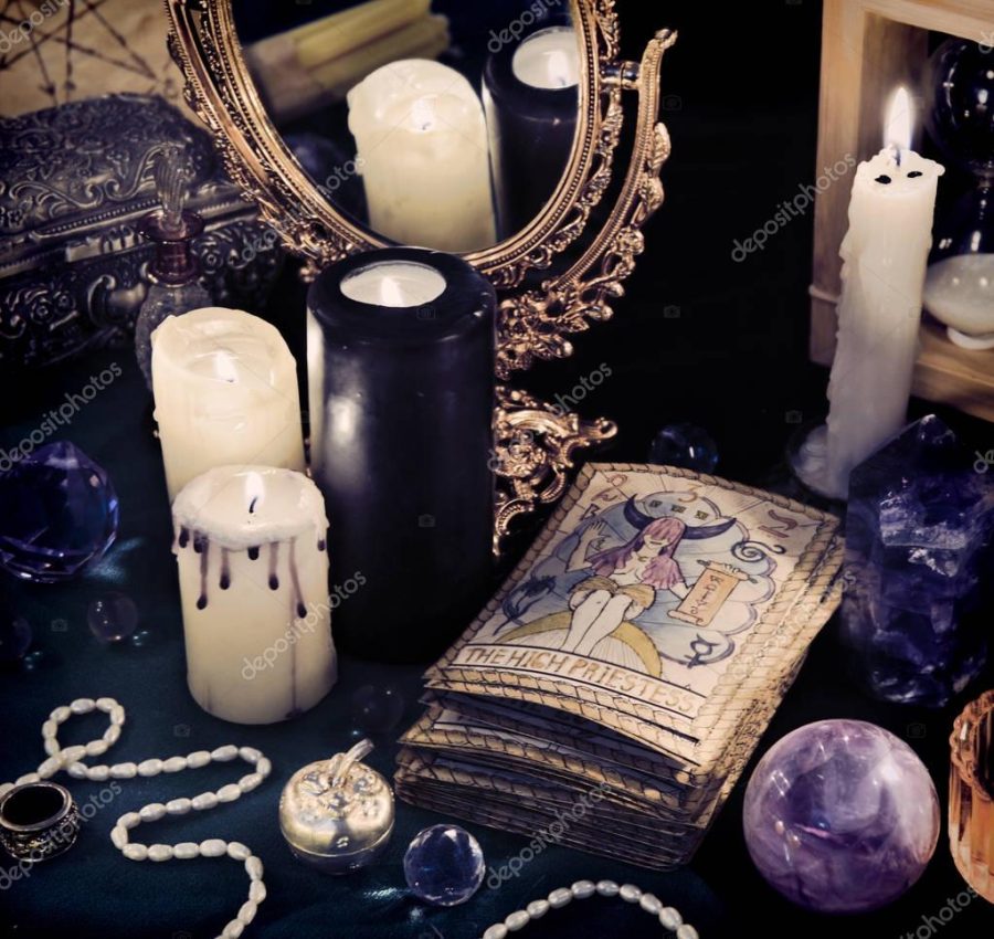 Black magic still life with the Tarot cards