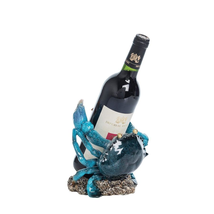 Blue Crab Wine Bottle Holder 7.2 X 7.8 X 6.3 Blue