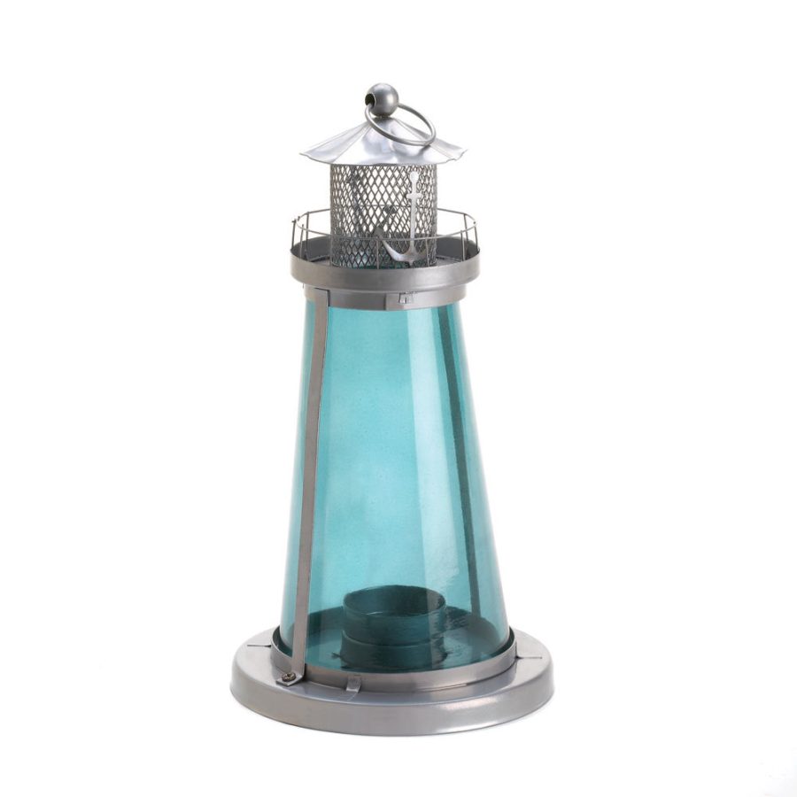 Blue Glass watch tower Candle Lamp