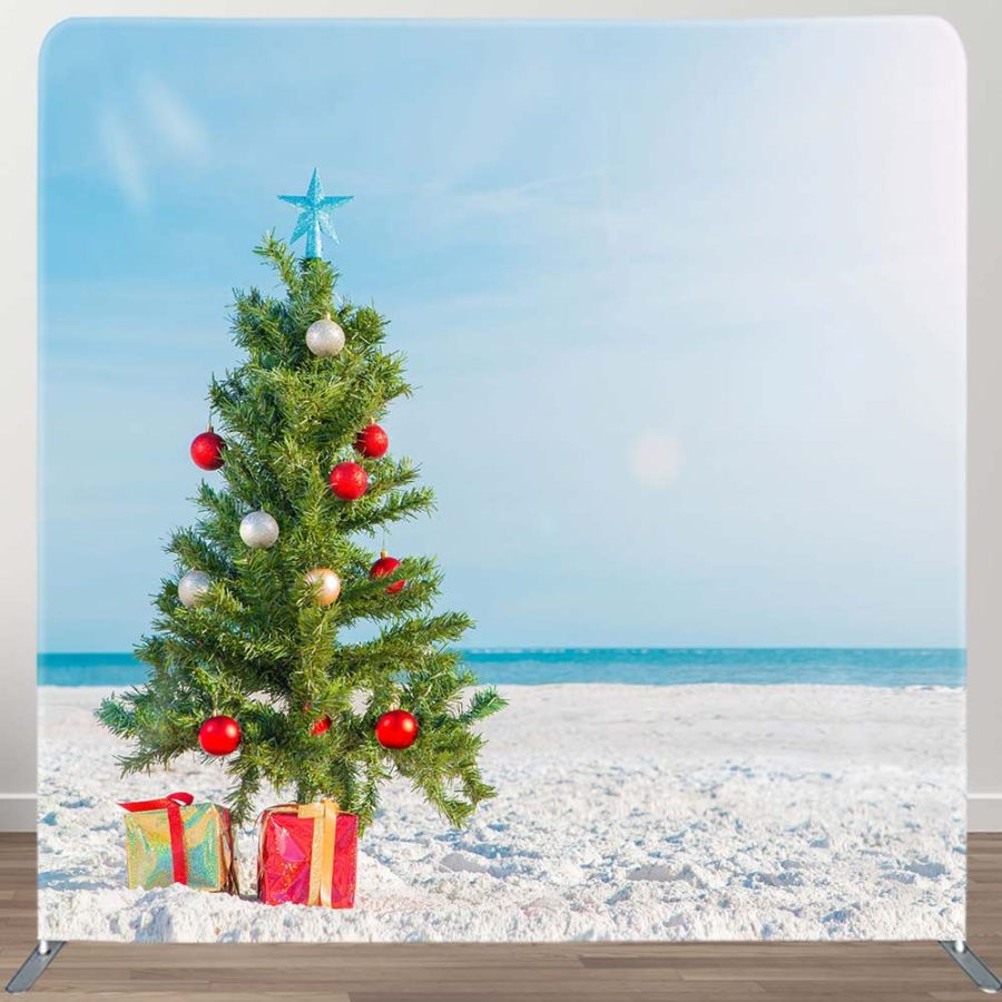 Blue Sky Beach Christmas In July Pillow Case Backdrop - Aperturee