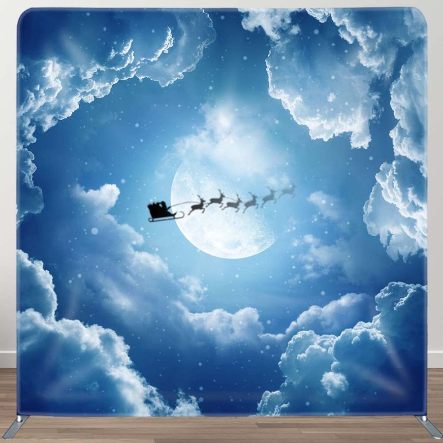 Blue Sky Cloud Elk Sleigh Xmas Pillow Case Backdrop - Aperturee