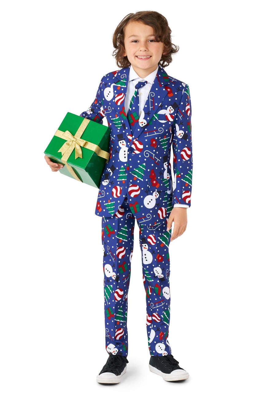 Boy's Suitmeister Christmas Snowman Blue Suit