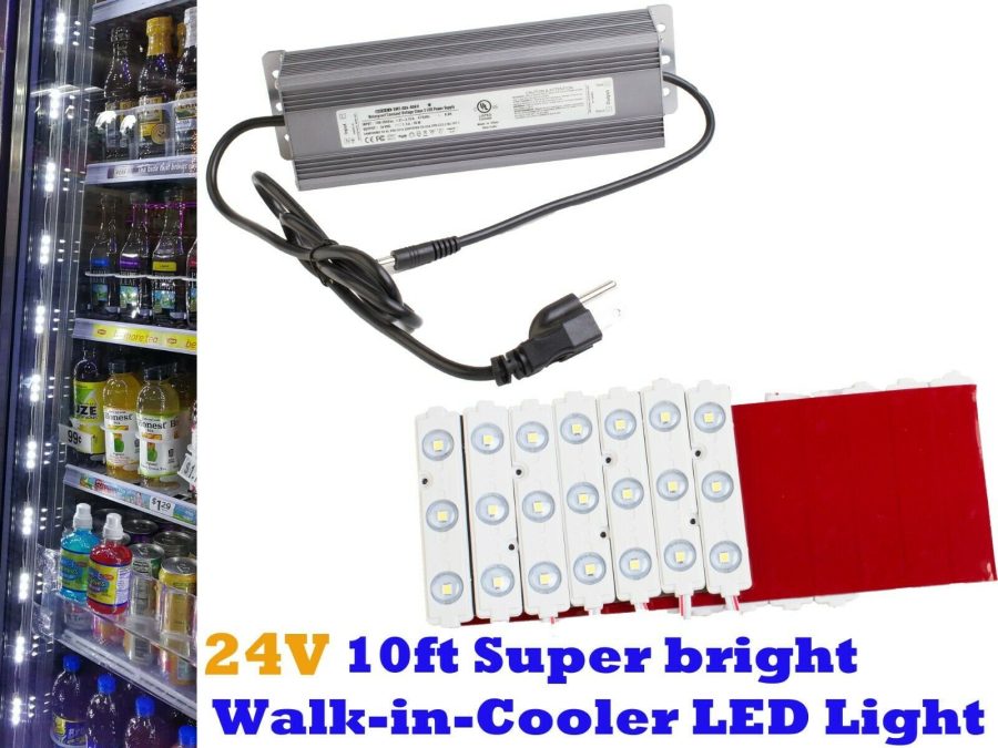 Brightest 10ft commercial walk in cooler LED light + 24V heavy duty power supply