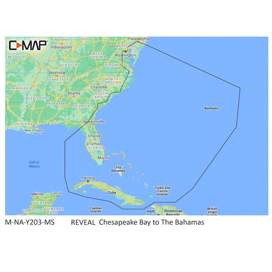 C-MAP MNAY203MS Reveal Coastal - Chesapeake Bay to The Bahamas, Map Card for Marine GPS Navigation