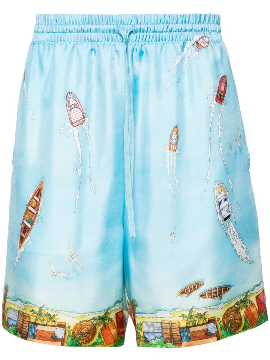 CASABLANCA All Over Graphic Print Silk Shorts Maison Sur Piloti