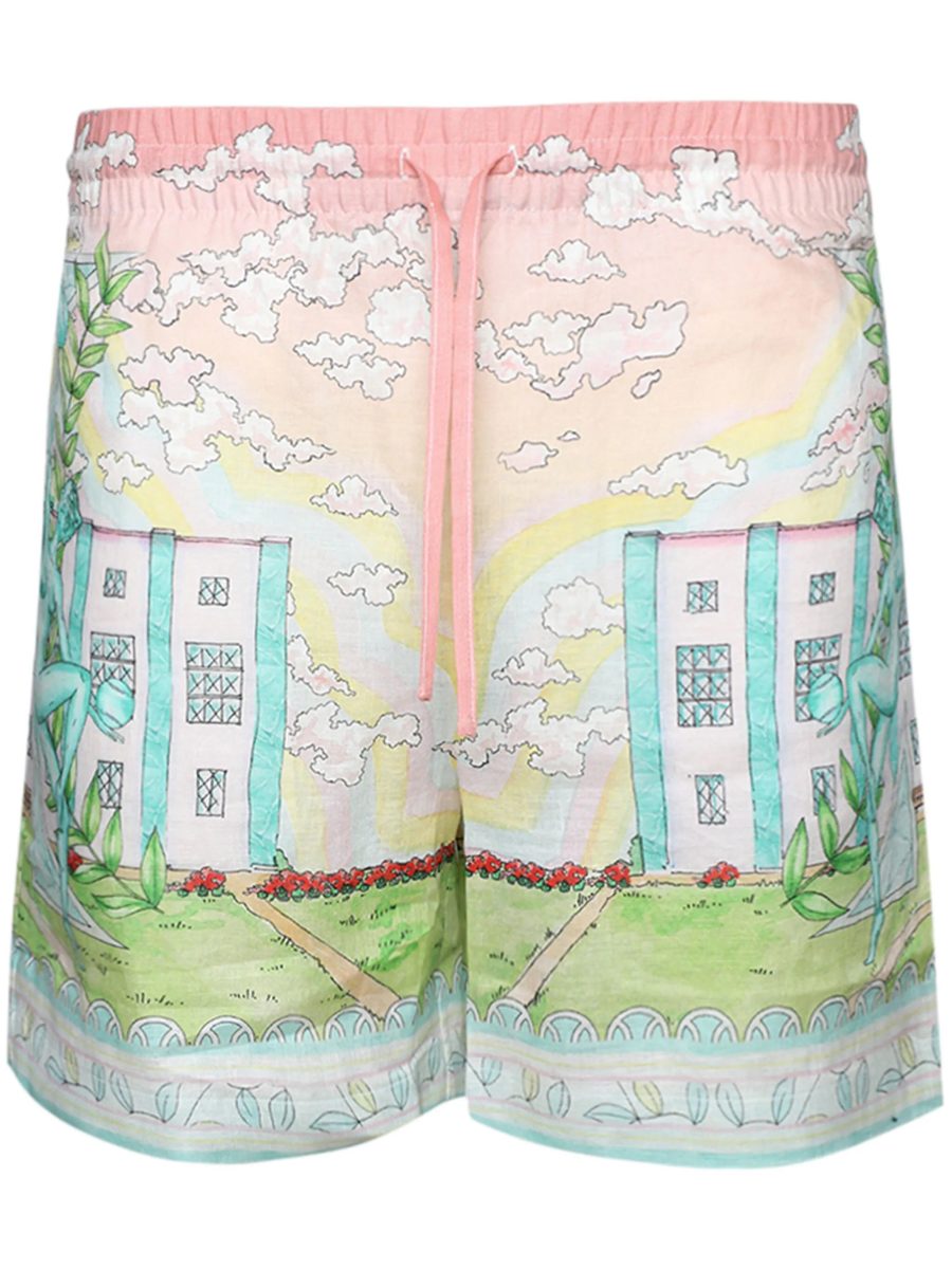 CASABLANCA Graphic-Print Drawstring-Waist Linen Shorts Vase