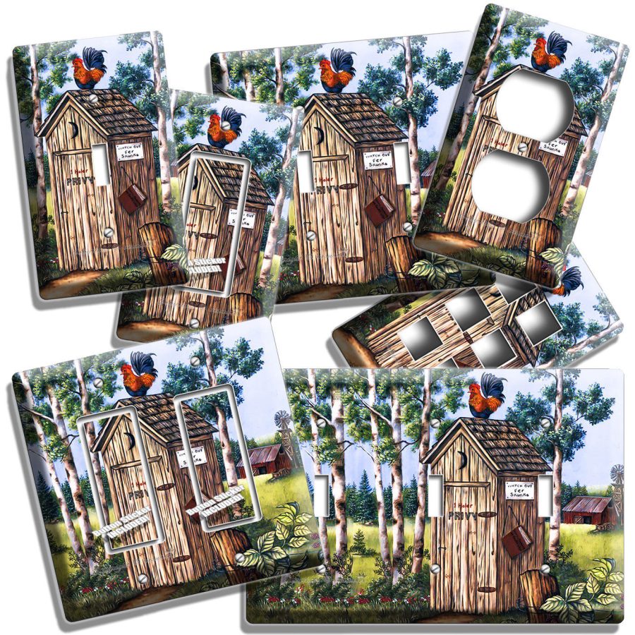 COUNTRY RUSTIC FARM OUTHOUSE ROOSTER RED BARN LIGHT SWITCH OUTLET WALL PLATE ART