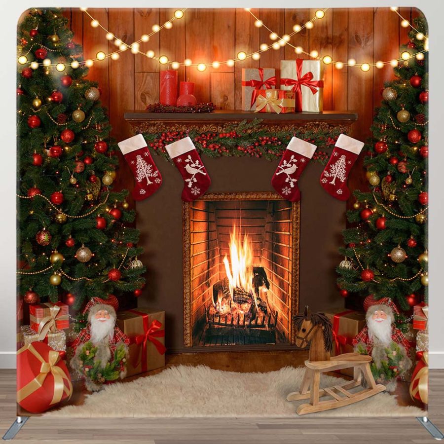 Christmas Tree Warm Mantel Tension Fabric Backdrop - Aperturee