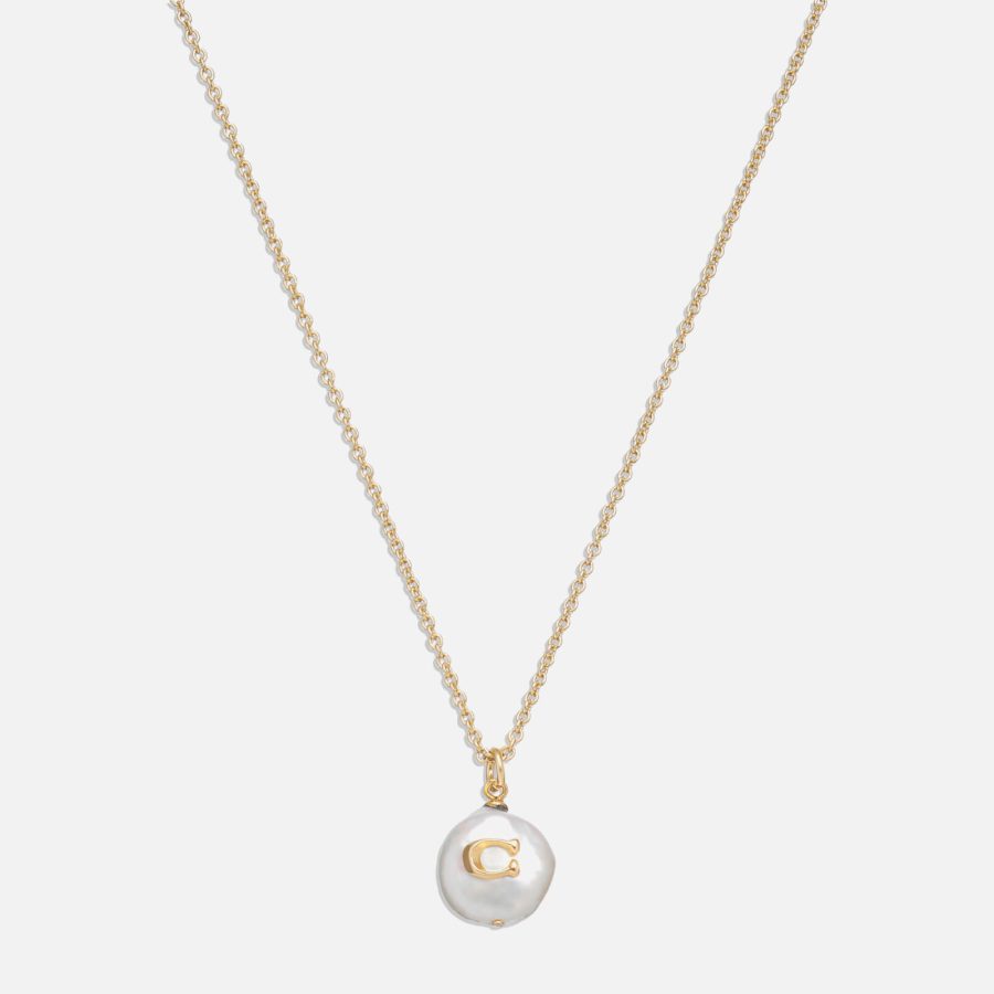 Coach Coin C Faux Pearl Short Pendant Necklace