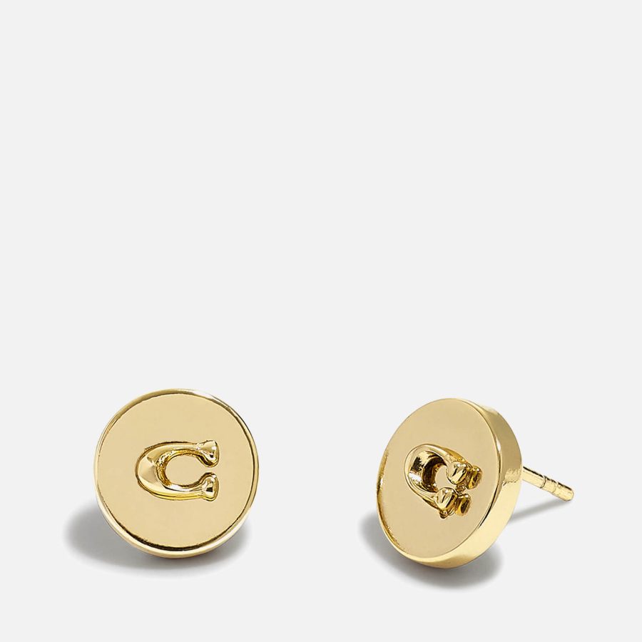 Coach Signature C Disc Gold-Tone Stud Earrings