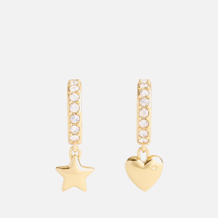 Coach Signature Gold-Tone Heart and Star Charm Huggie Earrings