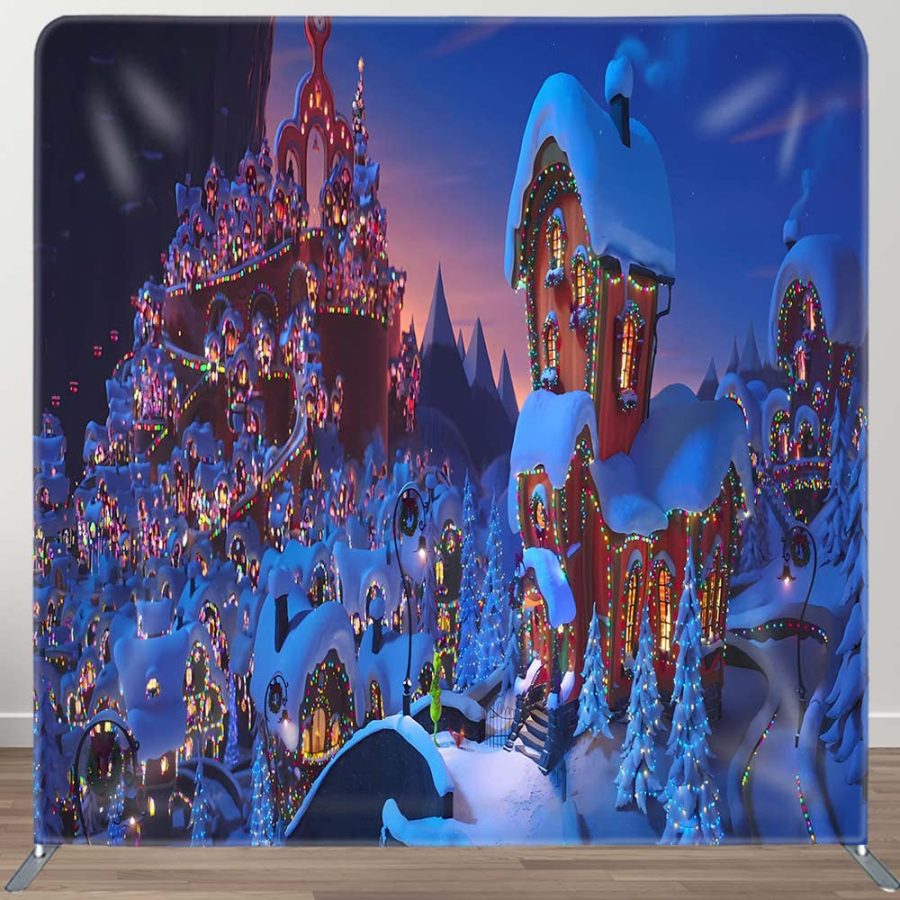 Colored Light Village Christmas Pillow Cover Backdrop - Aperturee