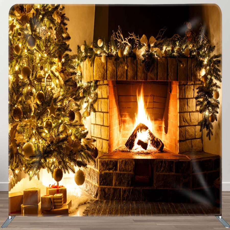 Cozy Christmas Tree Fireplace Pillow Cover Backdrop - Aperturee