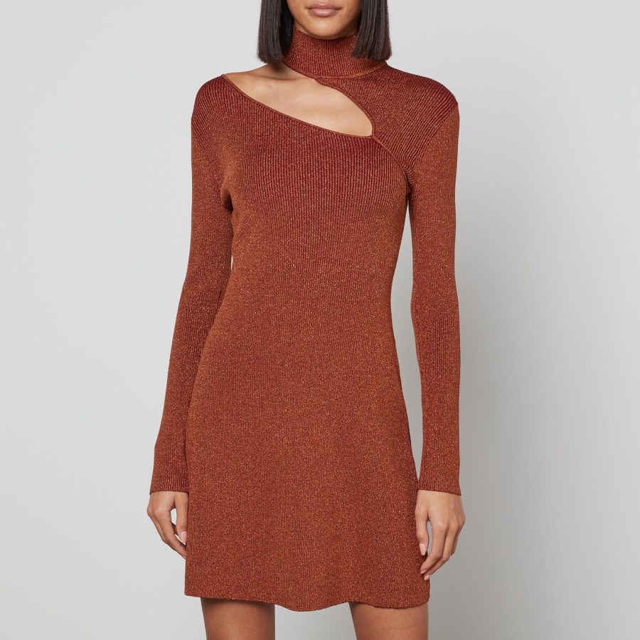 Cult Gaia Jet Glittered Ribbed-Knit Mini Dress - XS