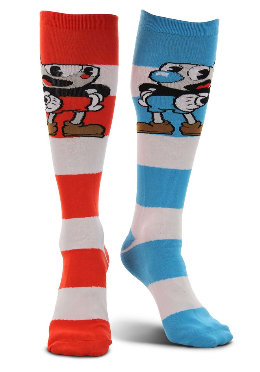 Cuphead and Mugman Striped Knee High Socks