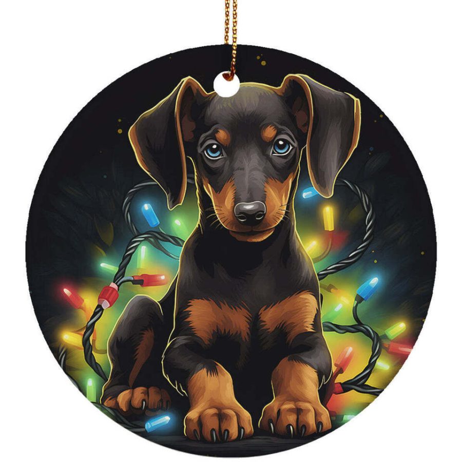 Cute Doberman Pinscher Puppy Dog Christmas 2024 Ornament Ceramic Xmas Gift Decor