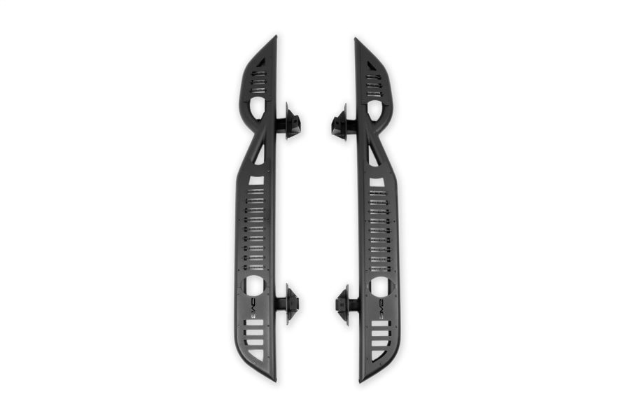 DV8 SRBR-05 Nerf Bar; OE Plus; Round Tube Side Steps; With Step Plate; Round Bend; Body Mount; Powder Coated; Black; Steel