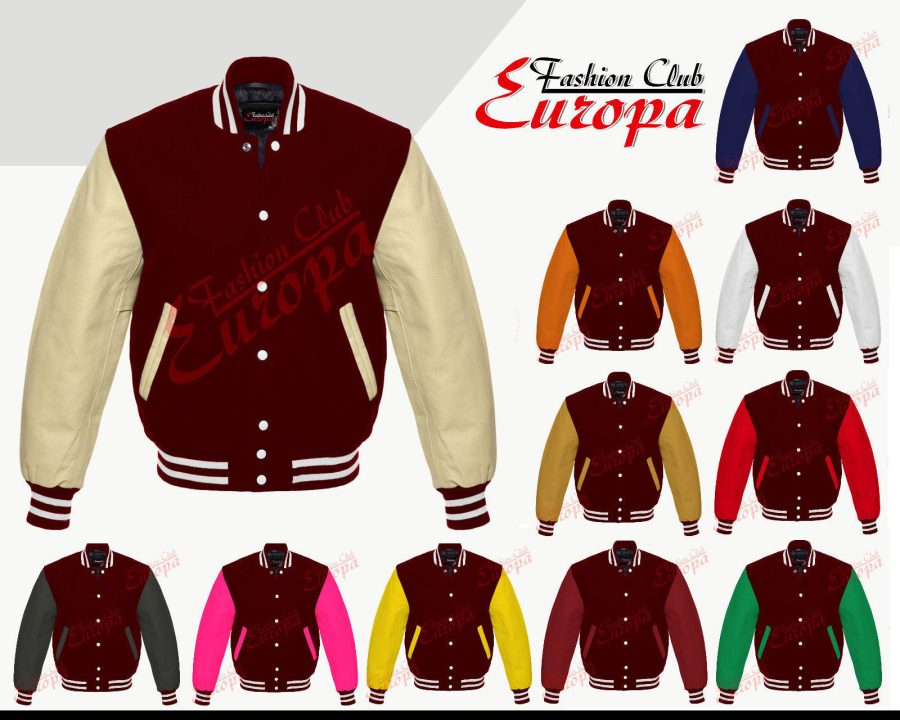 Dark Maroon Varsity Letterman Wool Jacket with Real Leather Sleeves XS-4XL