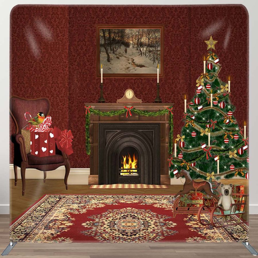 Dark Red Fireplace Carpet Christmas Tension Backdrop - Aperturee