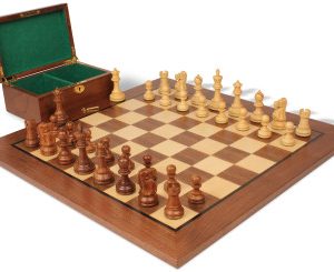 Deluxe Old Club Staunton Chess Set Acacia & Boxwood Pieces with Classic Walnut Board & Box - 3.25 King