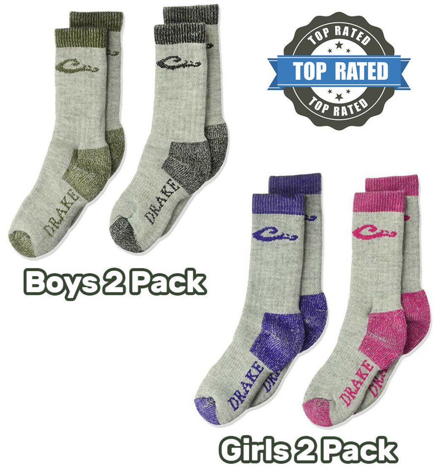 Drake Boys Girls Youth Outdoor Boot Merino Wool Cushion Crew Colorful Socks 2PK