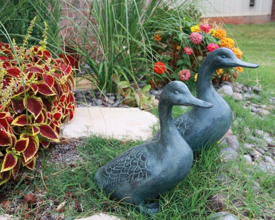 Ebros Gift Large Verdi Green Aluminum Two Lover Pond Ducks Garden Statue Set