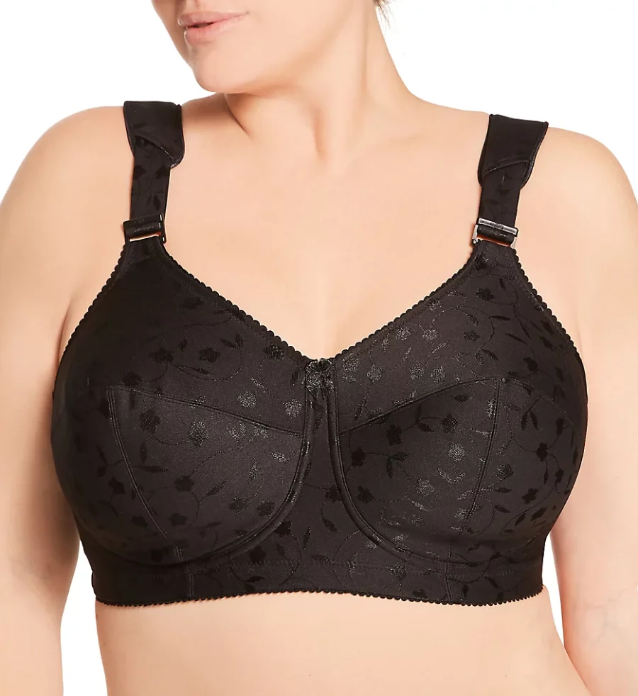 Elila Black 1305 Full Coverage Jacquard Wireless Bra ~ Cup Sizes F - O