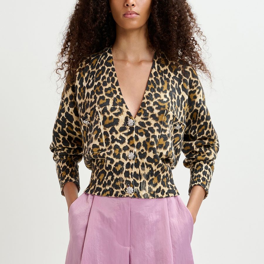 Essentiel Antwerp Generalite Leopard-Print Knit Cardigan - L