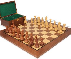 Fierce Knight Staunton Chess Set Acacia & Boxwood Pieces with Classic Walnut Board & Box - 3 King