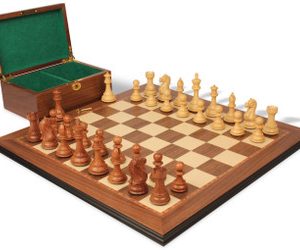 Fierce Knight Staunton Chess Set Acacia & Boxwood Pieces with Walnut Molded Board & Box - 4 King