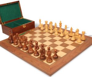 Fierce Knight Staunton Chess Set Golden Rosewood & Boxwood Pieces with Walnut & Maple Deluxe Board & Box - 4 King