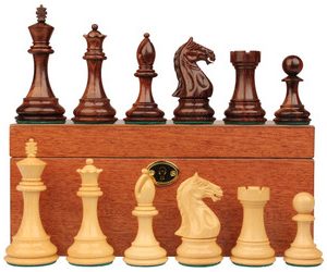 Fierce Knight Staunton Chess Set in Rosewood & Boxwood with Classic Mahogany Board & Box - 4 King