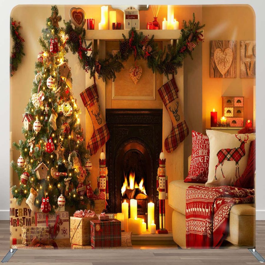 Fireplace Candlelght Christmas Pillow Case Backdrop - Aperturee