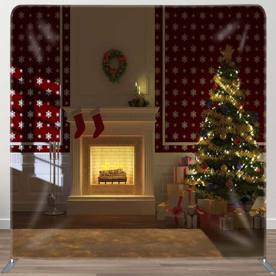 Fireplace Tree Stocking Christmas Pillow Case Backdrop - Aperturee