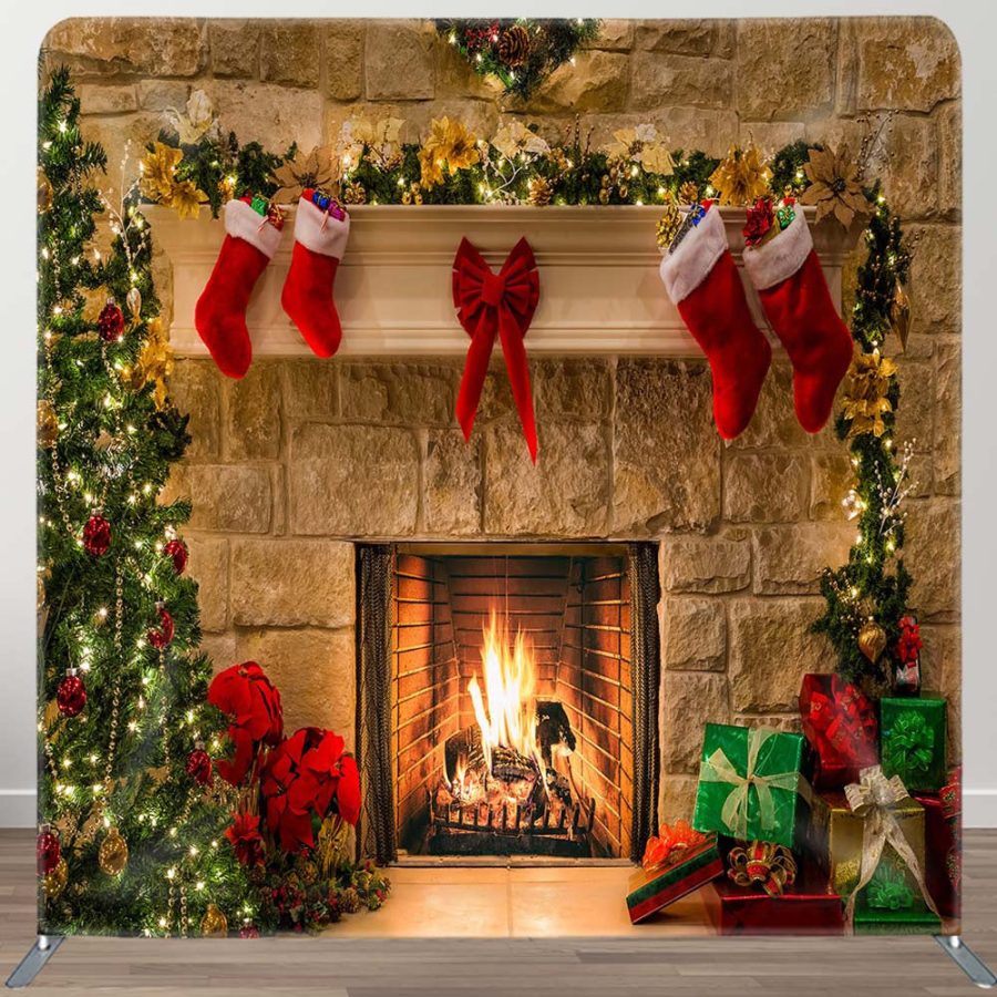 Floral Socks Fireplace Christmas Pillow Case Backdrop - Aperturee