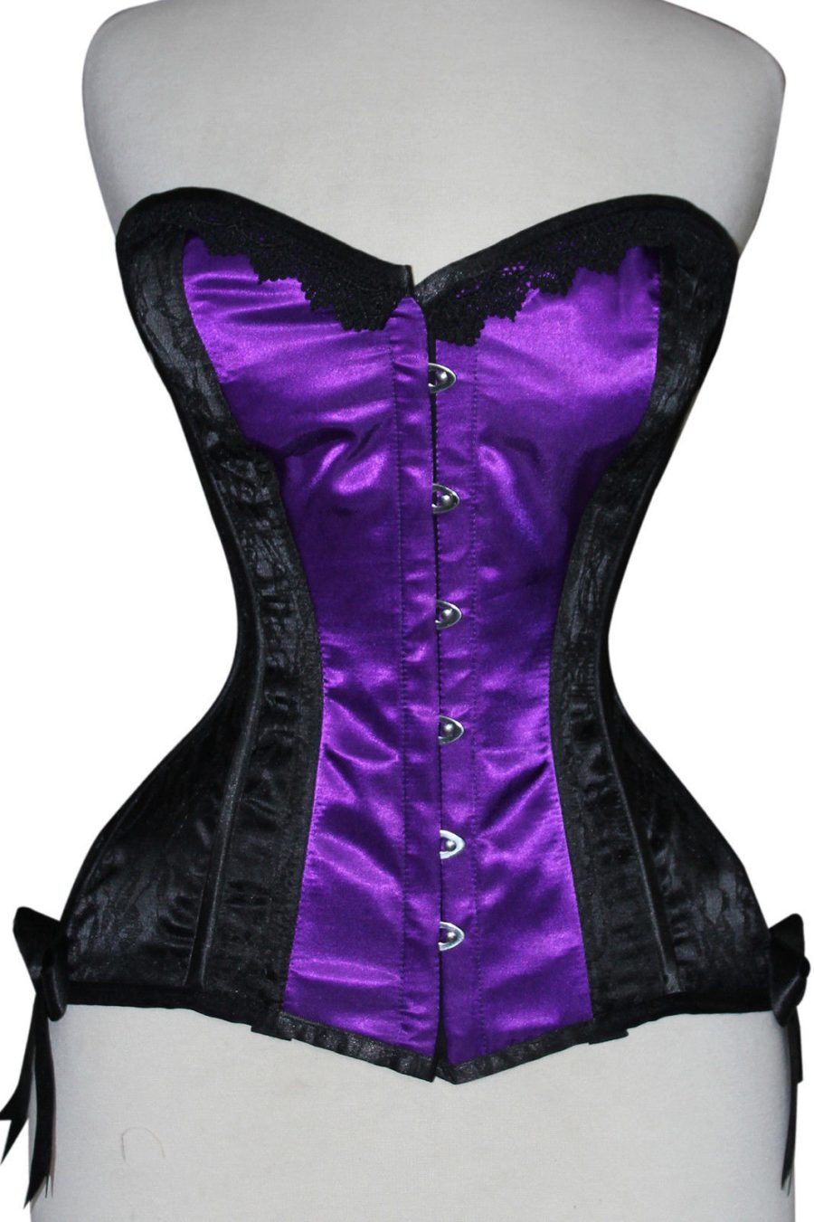 Fullbust Purple/Black Corset Hourglass Steel Boned Waist Training Lace Up