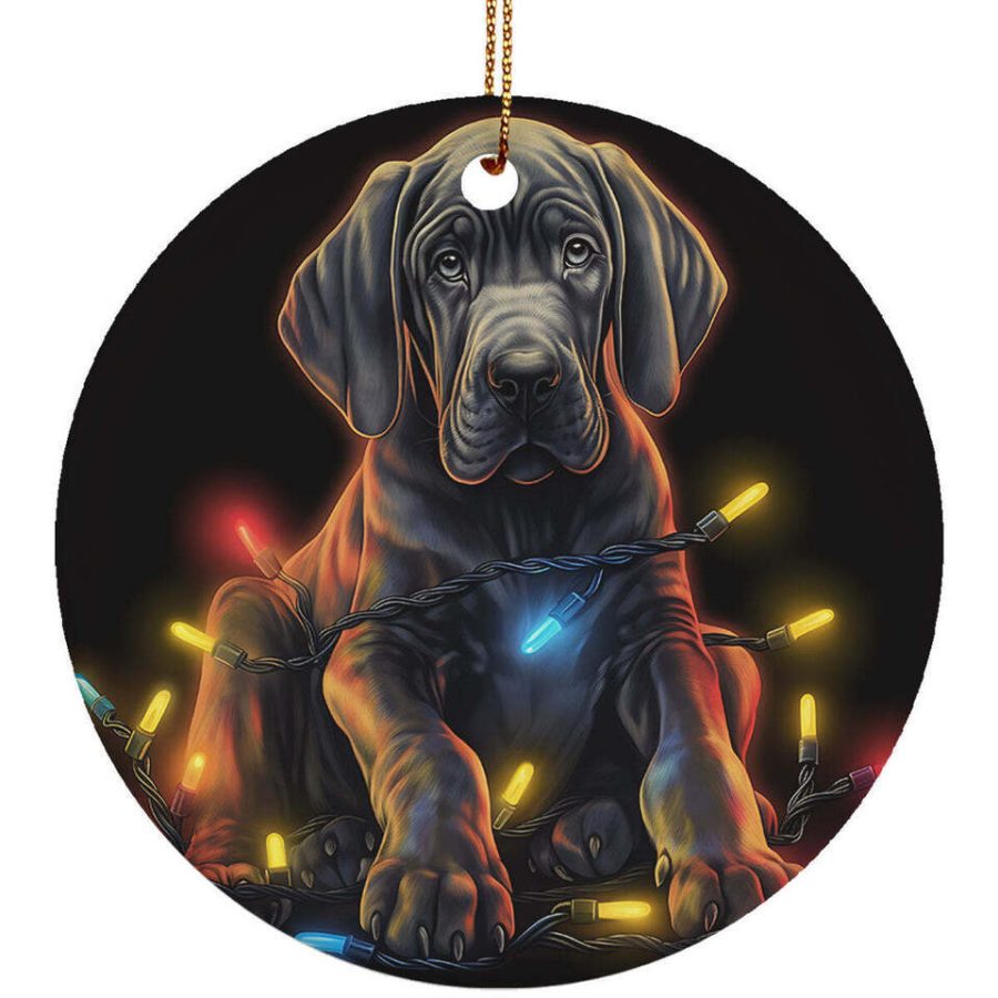 Funny Great Dane Pet Dog Christmas 2024 Ornament Ceramic Xmas Gift Decor Hanging