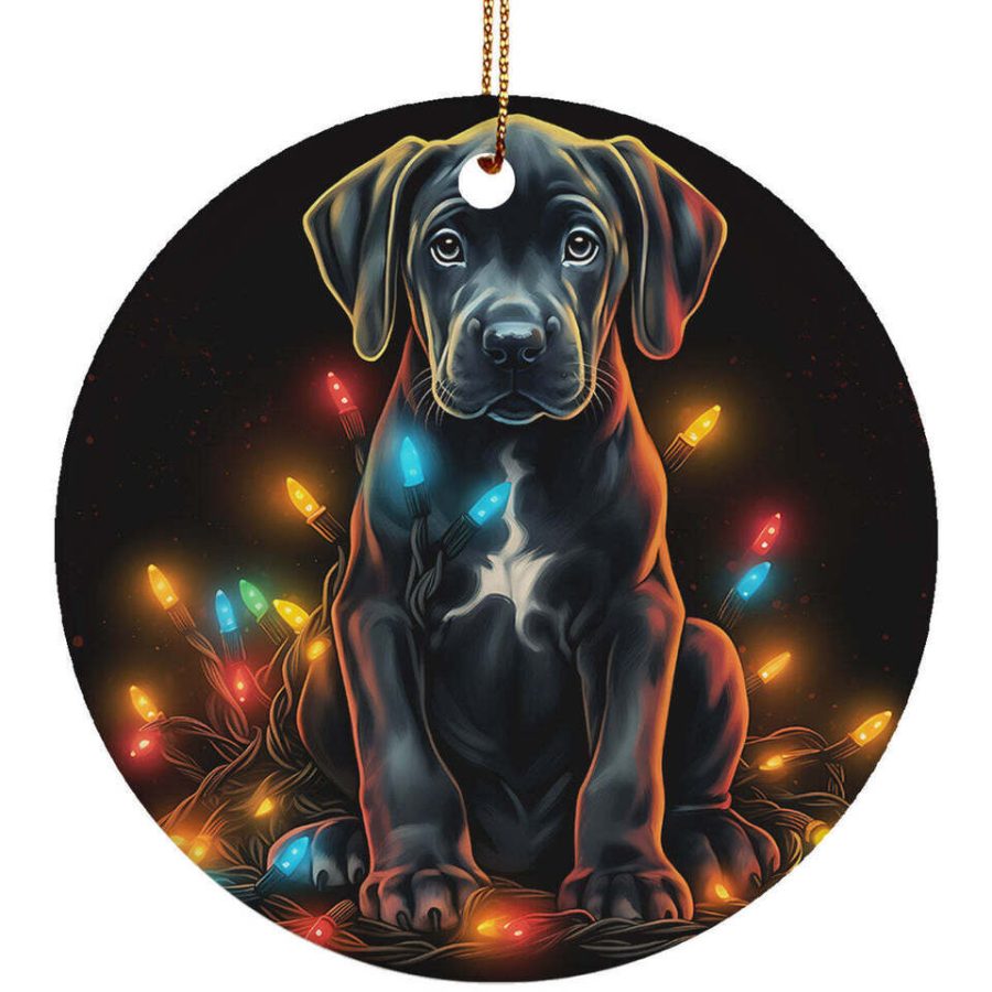 Funny Great Dane Pet Dog Christmas 2024 Ornament Ceramic Xmas Gift Decor Hanging