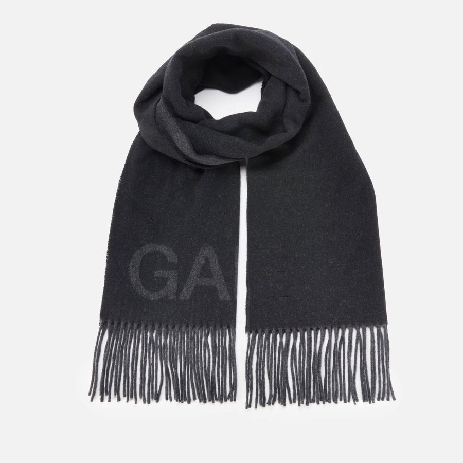 Ganni Fringed Recycled Wool-Blend Scarf