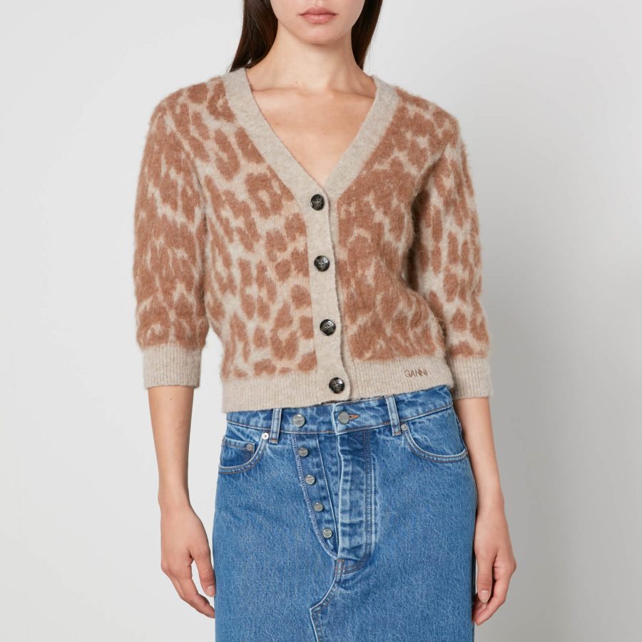 Ganni Leopard-Jacquard Cardigan - M