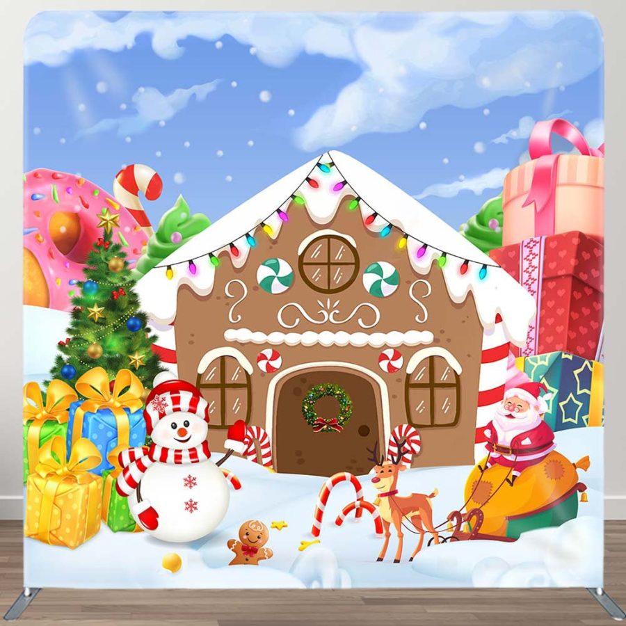 Gingerbread Snowy Santa Xmas Tension Fabric Backdrop - Aperturee