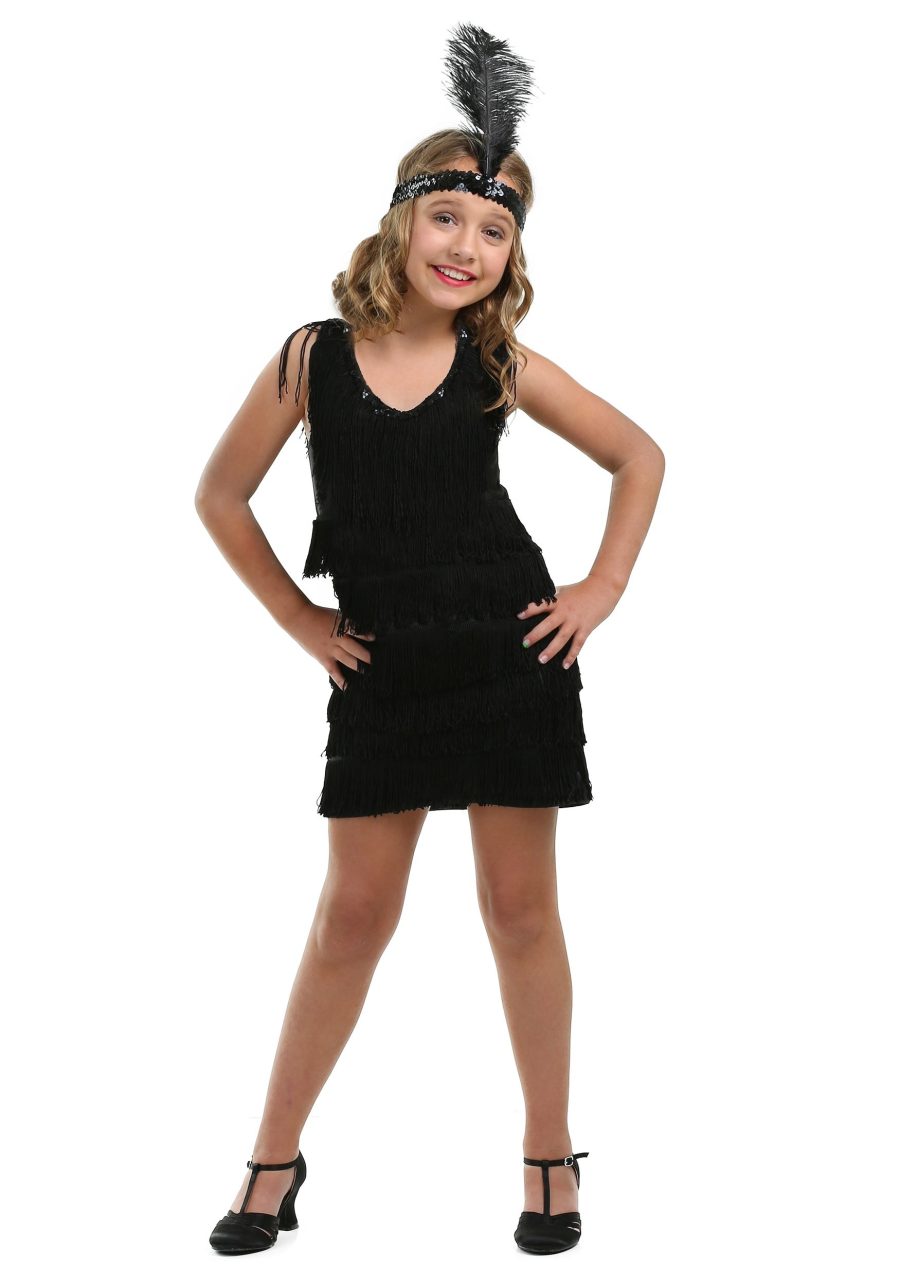 Girl's Black Fringe Flapper Costume Dress