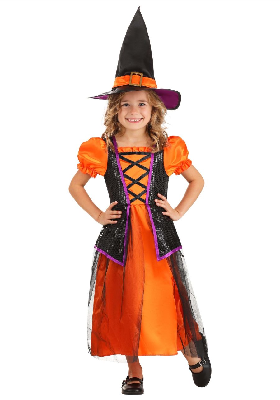 Girl's Orange Light-Up Witch Costume