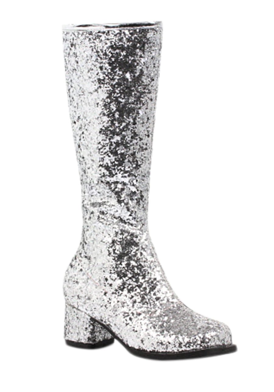 Girls Silver Glitter Go-Go Boots