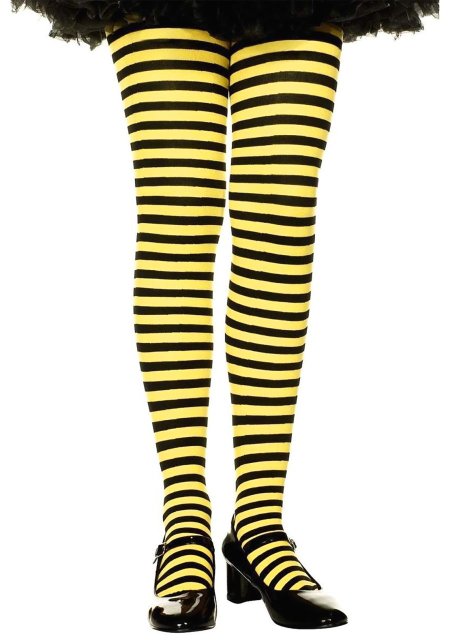 Girl's Yellow and Black Striped Tights