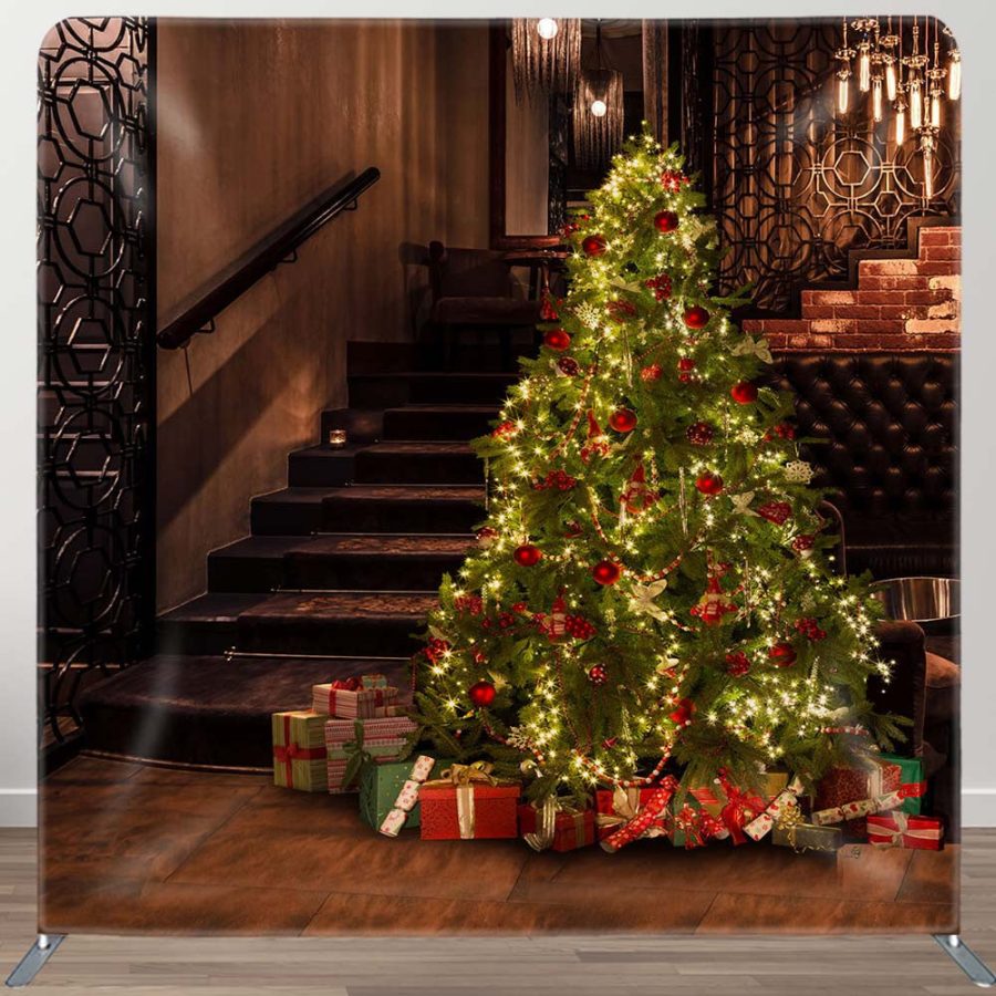 Glitter Christmas Tree Stairs Pillow Case Backdrop - Aperturee