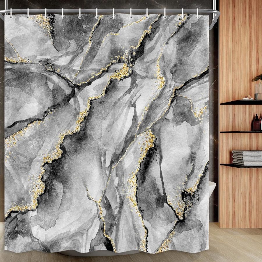 Gray Marble Shower Curtain For Bathroom, Modern Ombre Fabric Cloth Shower Curtai