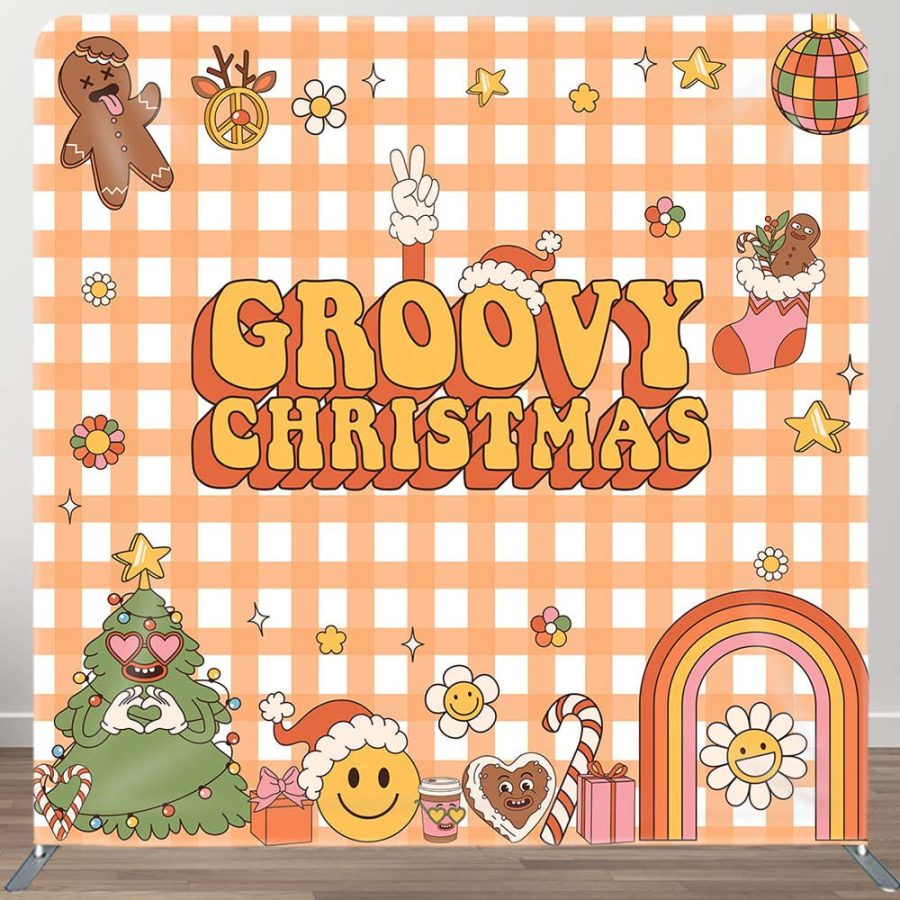 Groovy Yellow Merry Christmas Pillow Case Backdrop - Aperturee