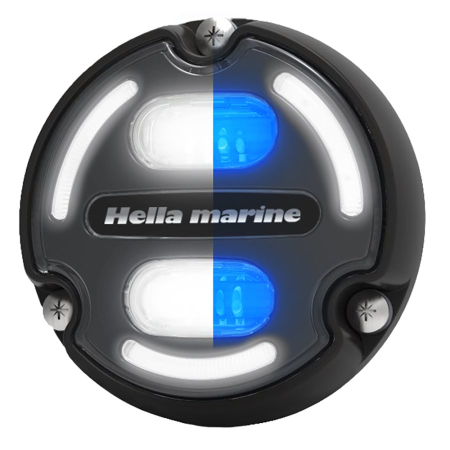 HELLA MARINE 016147-001 APELO A2 BLUE WHITE UNDERWATER LIGHT - 3000 LUMENS - BLACK HOUSING - CHARCOAL LENS W/EDGE LIGHT