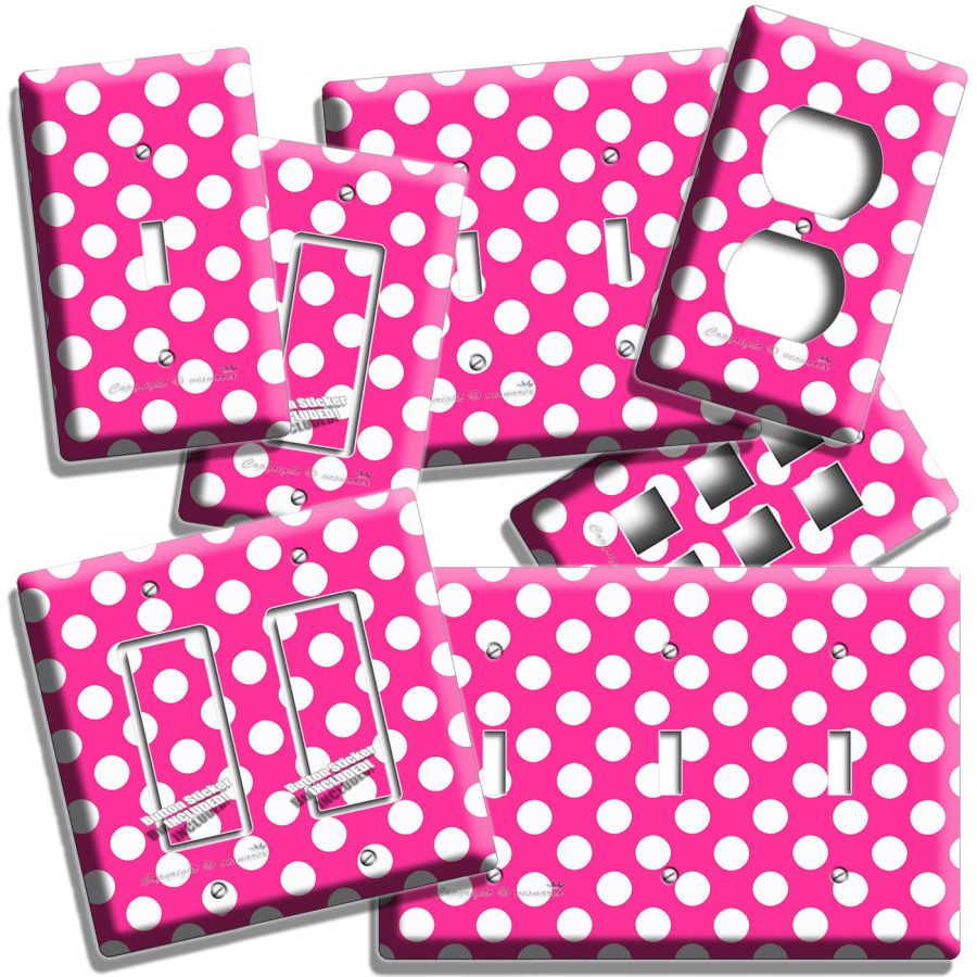 HOT PINK POLKA DOTS LIGHT SWITCH OUTLET PLATE INFANT BABY NURSERY ROOM ART DECOR